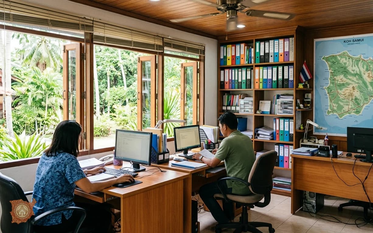 Small property rental office on Koh Samui with a team working at desks