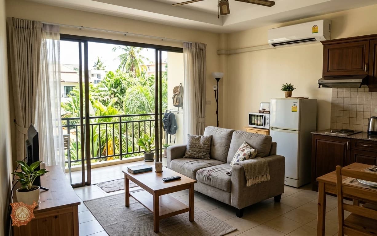 Furnished one bedroom apartment interior for long term rent on Koh Samui