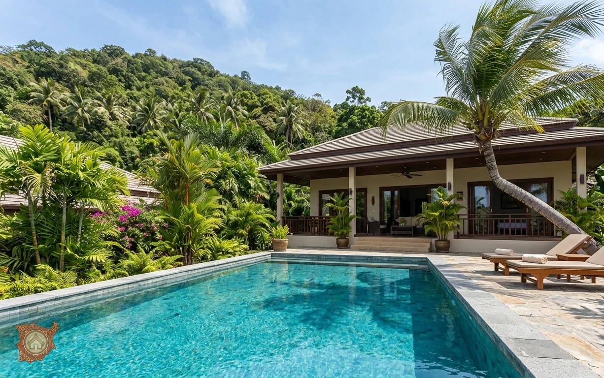 Private pool villa long term rental on Koh Samui surrounded by palms
